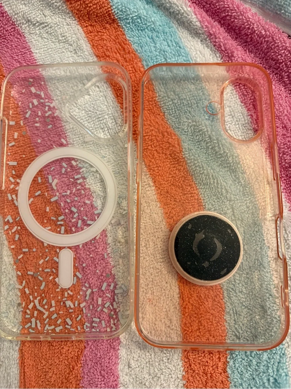Clear Confetti MagSafe-Compatible Phone Case with Pink PopGrip